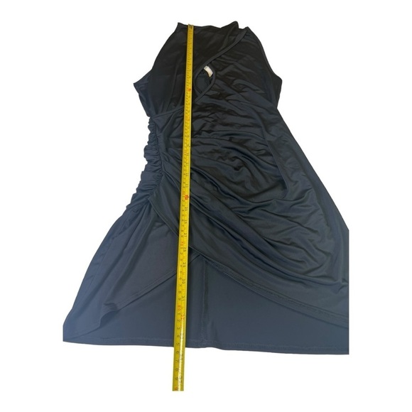 Krisa X Revolve Solid Black Faux Wrap Back Ruched Cutout Bodycon Dress XS NEW - Picture 4 of 14